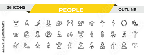 outline people icons set - foreign reporter, bussiness man, bast. editable vector for web and mobile ui