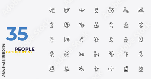 outline people icons set - business suit, man with money, bedouin. editable vector for web and mobile ui