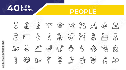 outline people icons set - matrix, mother and baby, man jumping. editable vector for web and mobile ui