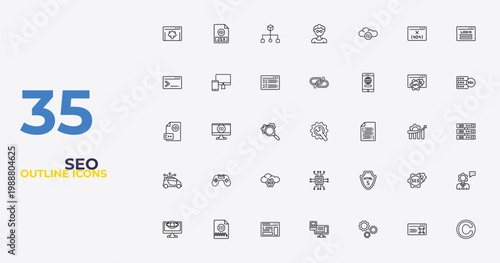 outline seo icons set - broken link, html5, copyright. editable vector for web and mobile ui