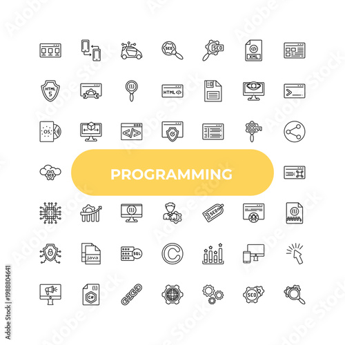 outline programming icons set - operating system, seo growth, seo ranking. editable vector for web and mobile ui