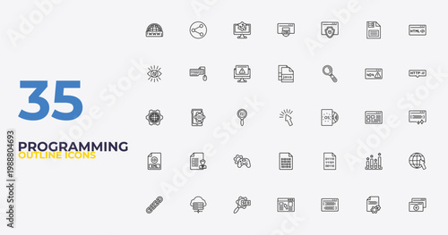 outline programming icons set - , binary code, duplicate. editable vector for web and mobile ui