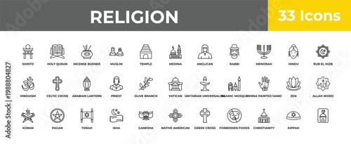 outline religion icons set - arabian lantern, pagan, . editable vector for web and mobile ui
