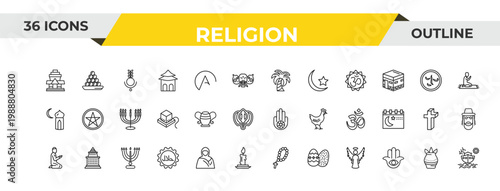 outline religion icons set - palm tree with date, manna jar, jewish candles. editable vector for web and mobile ui
