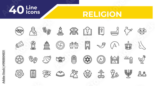 outline religion icons set - religious salt, satanism, jewish bagels. editable vector for web and mobile ui
