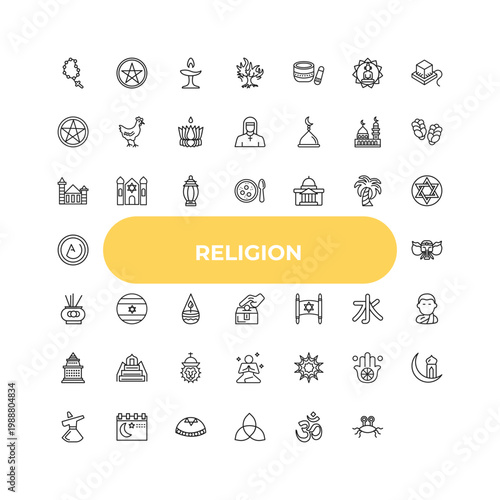 outline religion icons set - wat maha that, israel flag, meditation. editable vector for web and mobile ui