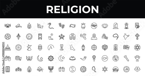 outline religion icons set - israel barley, celtic cross, tefilin. editable vector for web and mobile ui