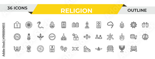 outline religion icons set - pope, haram, spiritual. editable vector for web and mobile ui
