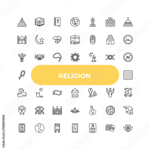 outline religion icons set - incense, ramadan iftar, sitar. editable vector for web and mobile ui