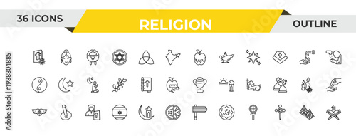 outline religion icons set - and honey, holy scriptures, orthodox. editable vector for web and mobile ui