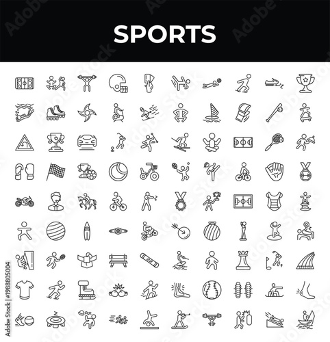 outline sports icons set - snow slide zone, motor sports, kickball. editable vector for web and mobile ui