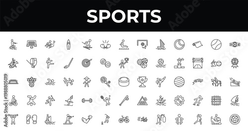 outline sports icons set - boxing glove, second prize, biathlon. editable vector for web and mobile ui