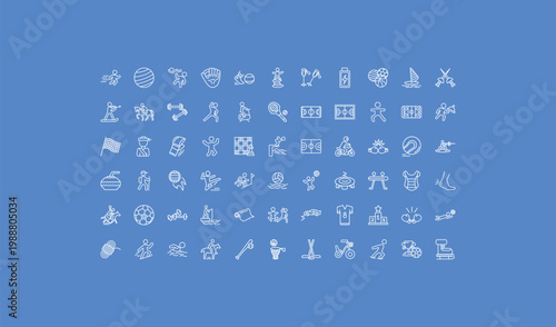 outline sports icons set - ski poles, lacrosse, jumping ski. editable vector for web and mobile ui