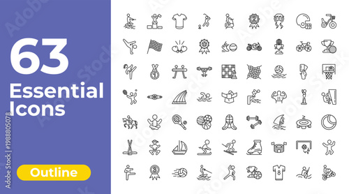 outline sports icons set - golf player hitting, kickball, jumping dancer. editable vector for web and mobile ui