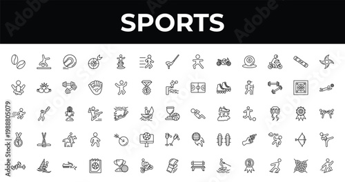 outline sports icons set - trail running, volleyball motion, match. editable vector for web and mobile ui