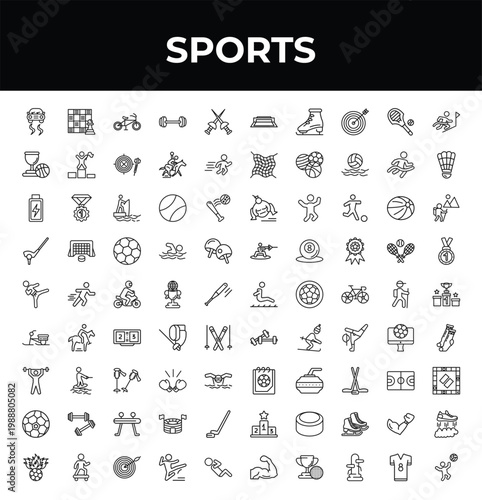 outline sports icons set - basketball champion, karate fighter, soccer football ball. editable vector for web and mobile ui