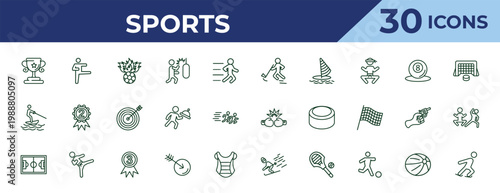 outline sports icons set - rinkball, jet surfing, football pitch. editable vector for web and mobile ui