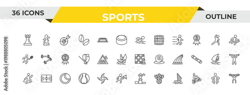 outline sports icons set - swimming man, snooker, tennis ball. editable vector for web and mobile ui