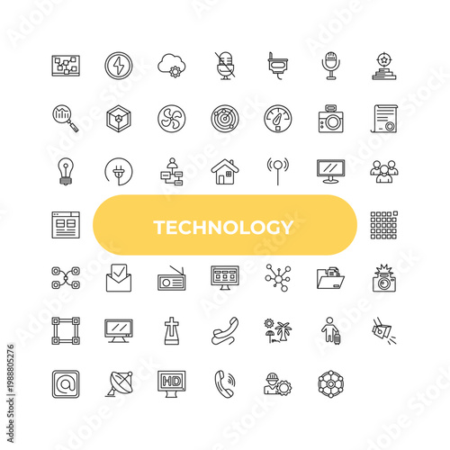 outline technology icons set - light bulb turned off, received, phone with wire. editable vector for web and mobile ui