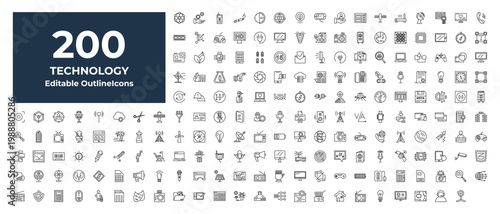 outline technology icons set - basic compass, center focus, sitemaps. editable vector for web and mobile ui