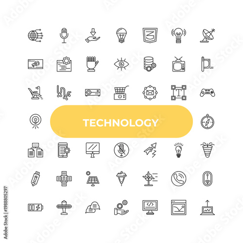 outline technology icons set - operating table, hybrid app, wind power. editable vector for web and mobile ui