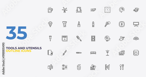 Fotografija outline tools and utensils icons set - times square, house things, tools and utensils