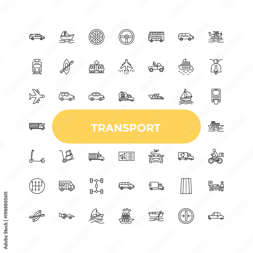 Fototapeta premium outline transport icons set - airplane flying, cart with boxes, free transport. editable vector for web and mobile ui