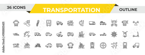 outline transportation icons set - repair, electro car, caboose. editable vector for web and mobile ui