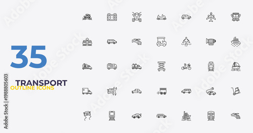 outline transport icons set - golf cart, minivan, small helicopter. editable vector for web and mobile ui