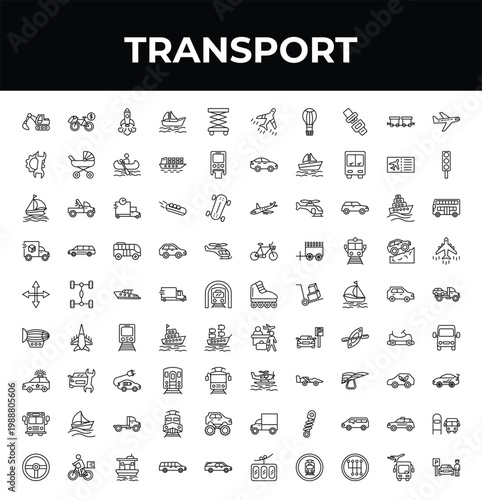 outline transport icons set - repair, movement, steering. editable vector for web and mobile ui