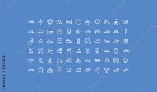 outline transportation icons set - yacht, schooner, van front view. editable vector for web and mobile ui