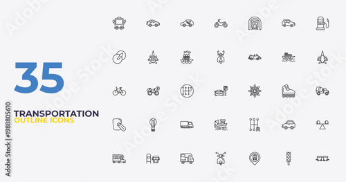 outline transportation icons set - scooter front view, shift, wagon. editable vector for web and mobile ui