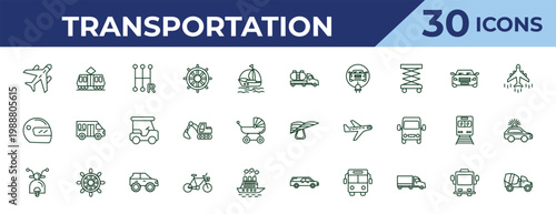 outline transportation icons set - tanker, motorsport, motorbike. editable vector for web and mobile ui