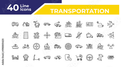 outline transportation icons set - pt boat, sailboat, parking men. editable vector for web and mobile ui
