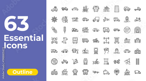 outline transport icons set - galleon, lorry, railway line. editable vector for web and mobile ui