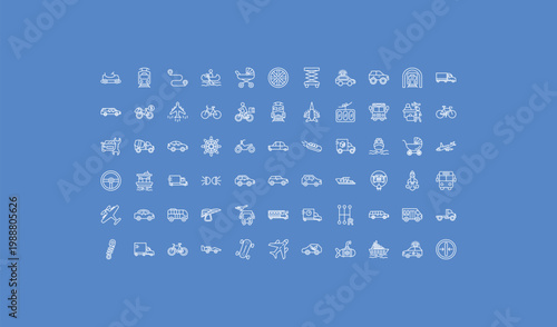 outline transport icons set - lifter, diesel train, heavy vehicle. editable vector for web and mobile ui