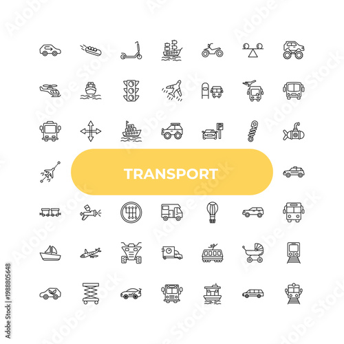 outline transport icons set - bus front with driver, car painting, light rail. editable vector for web and mobile ui