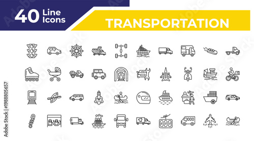 outline transportation icons set - inline skates, metro, shock breaker. editable vector for web and mobile ui