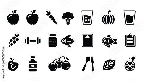 Healthy Lifestyle Fitness Icons Wellness Nutrition Exercise Diet Health Care Activity Vector Illustration Design Isolated Background