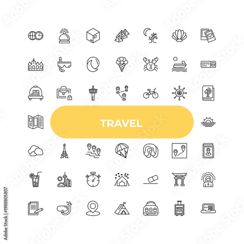 outline travel icons set - bellhop, paris, rubber. editable vector for web and mobile ui