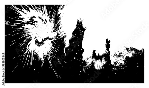 Cosmic Supernova Explosion with Ink Splash Effect, Dramatic Black and White Space Burst Illustration