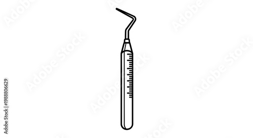 Dental explorer probe, periodontal instrument, isolated on white background, line art