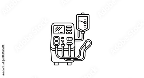 Dialysis Machine Icon Line Art: Kidney Treatment, Medical Technology, Healthcare Equipment