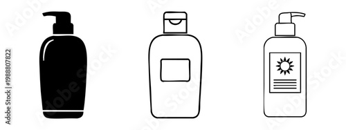 SPF Sunscreen Pump and Flip-top Bottle Icons - Summer Beauty Care Set