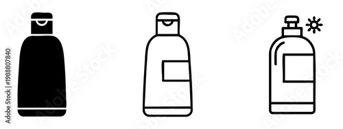 Sunscreen and Lotion Bottle Icons - Summer Skincare Protection Symbols