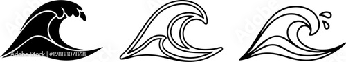 Ocean wave icons set representing surf and sea in different styles