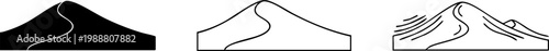 Desert sand dune icons set representing dry landscapes in different styles