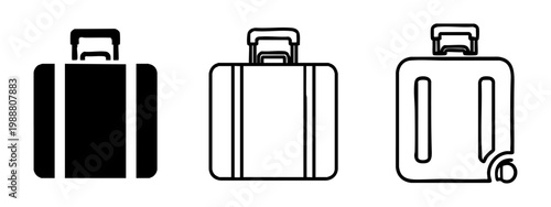 Rolling luggage suitcase icons set for travel and transportation in different styles