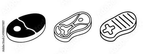 Raw Meat Slice and Grilled Steak Icon Set