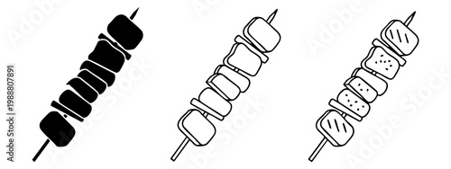 Meat and Vegetable Kebab Skewer Icon Collection